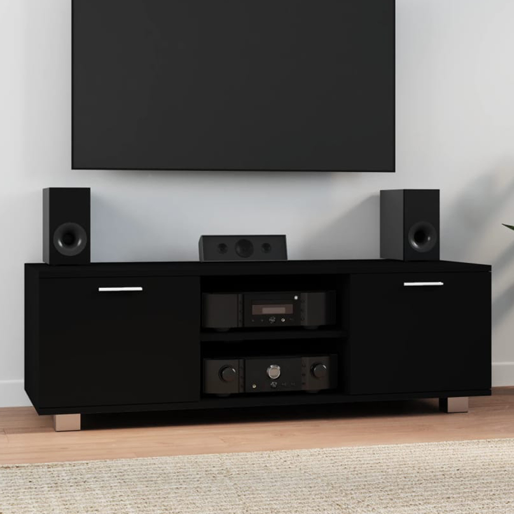 vidaXL 2 Door 2 Shelf Black TV Cabinet Image 1