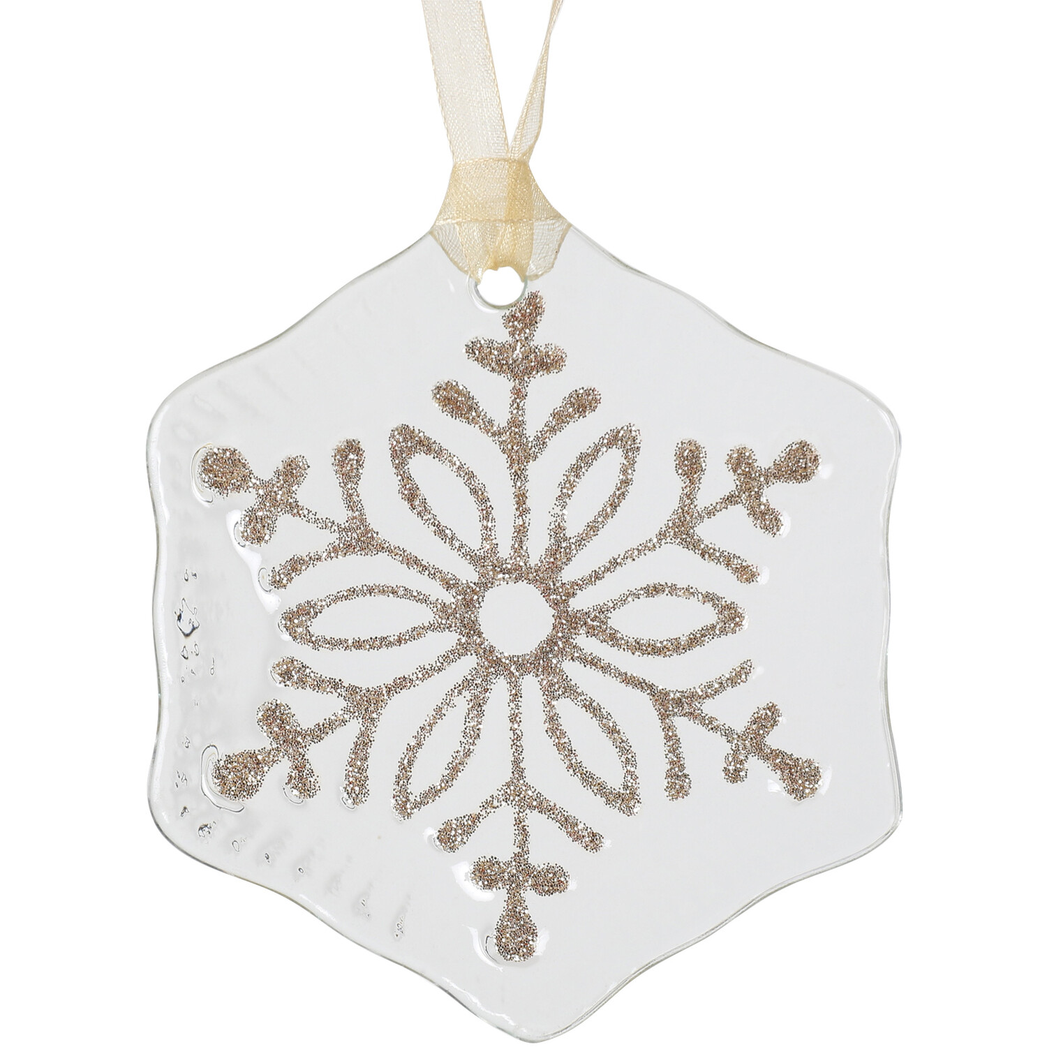 Glass Glitter Snowflake Hanging Decoration - Gold Image 2
