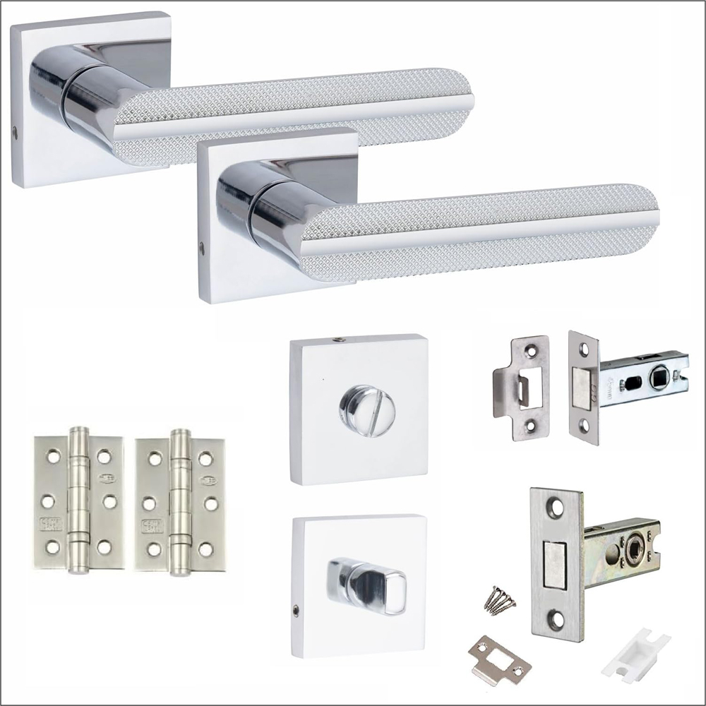 Golden Grace Polished Chrome Modern Lima Bathroom Door Handle Set Image 1
