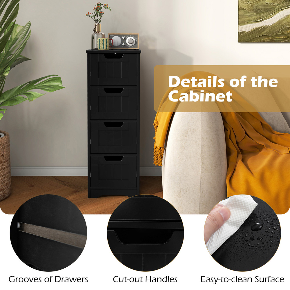 Costway 4 Drawer Black Floor Bathroom Storage Cabinet Image 6