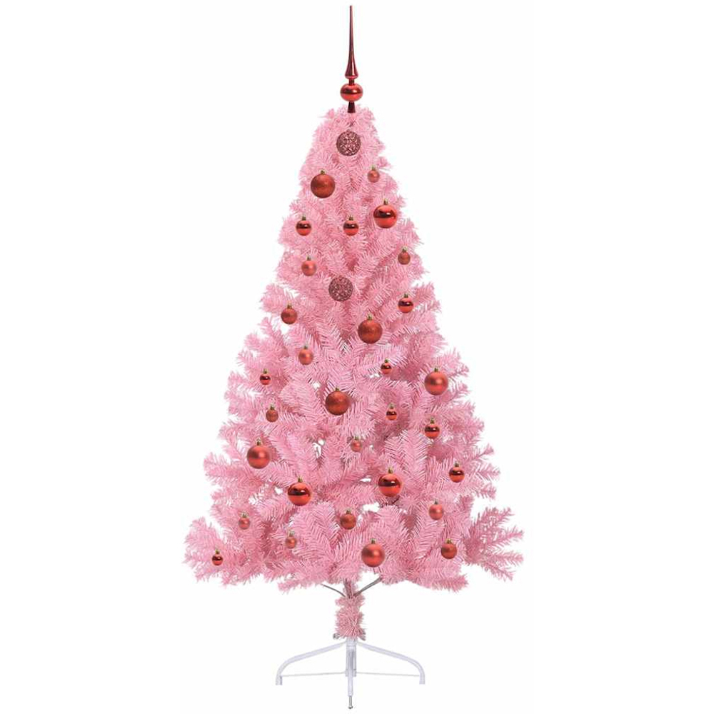 vidaXL Pre-Lit Red Baubles Pink Artificial Christmas Tree 5ft Image 4