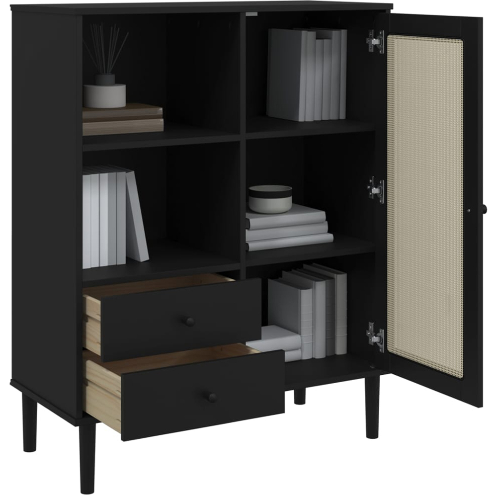 vidaXL Single Door 2 Drawer 2 Shelf Black Rattan Solid Pine Wood Highboard Image 4