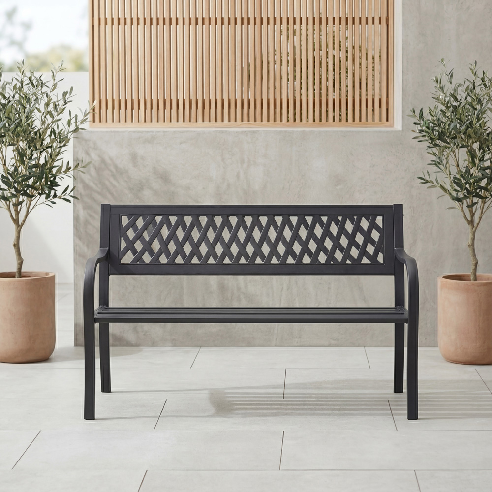 GARDEN VIDA Lattice Style Steel Garden Bench Image 3