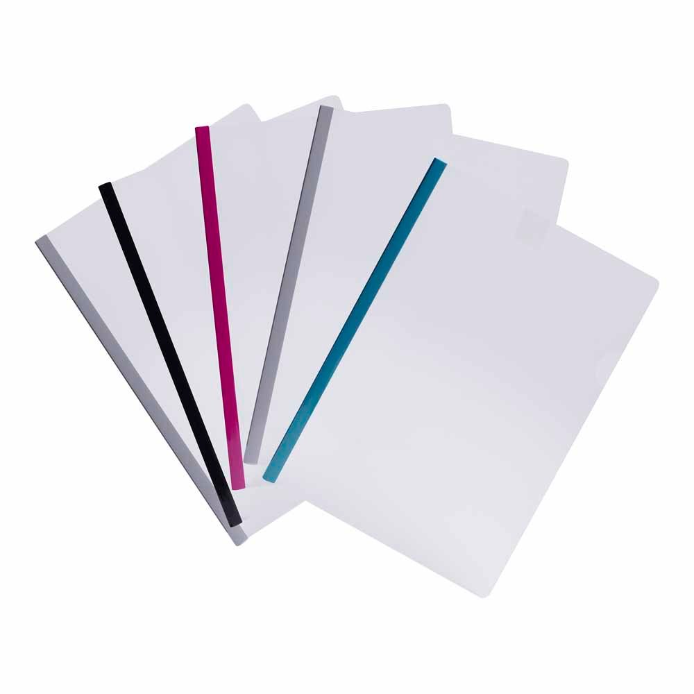 Wilko A4 Clear Document Folder with Assorted Coloured Edges 5 pack Image 1