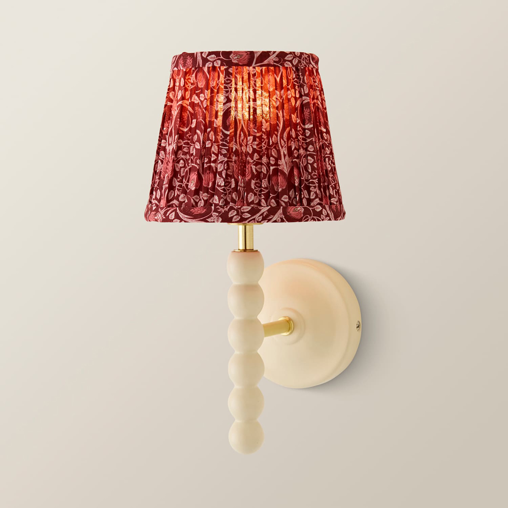 ValueLights Bobble Burgundy Floral Pleated Shade Cream Wooden Wall Light with Bulb Image 3