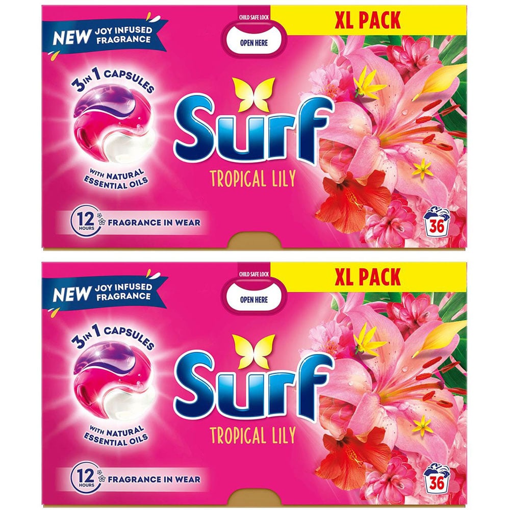 Surf 3 in 1 Tropical Lily Washing Capsules 36 Washes 2 Pack Image 1
