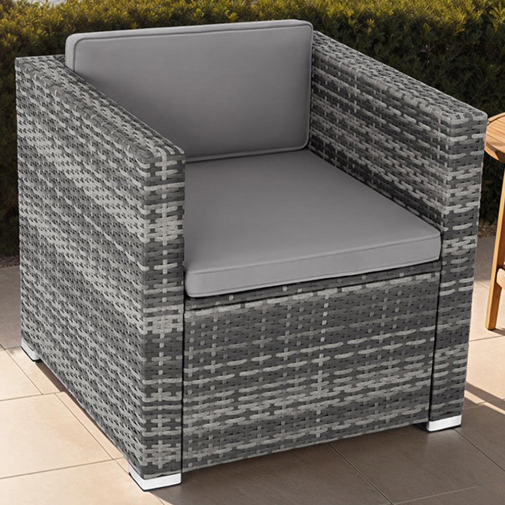 tectake Lignano Grey Rattan Garden Armchair with Seat and Back Cushions Image 1