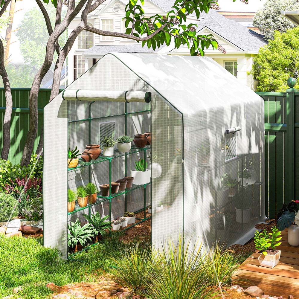Outsunny White Plastic 4.5 x 7ft Walk In Greenhouse Image 2