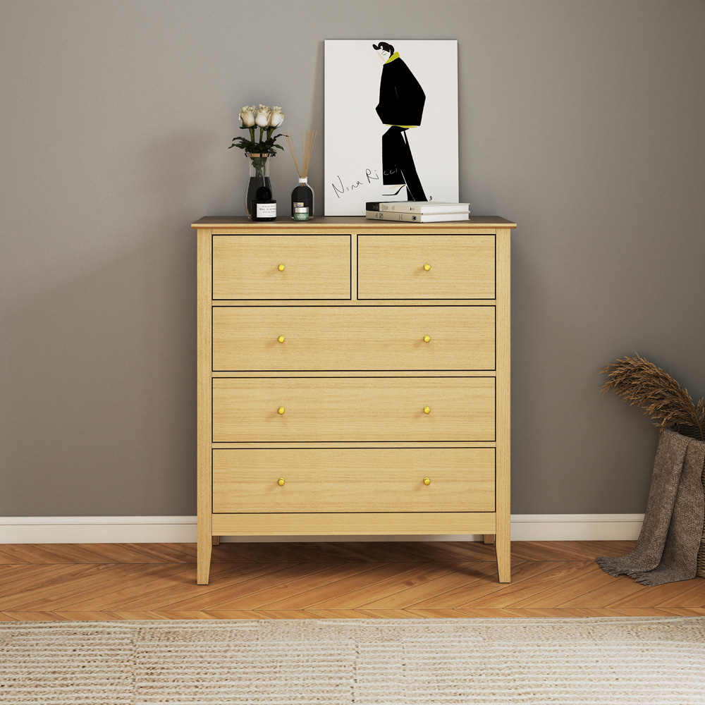 Core Products Henley 5 Drawer Oak Effect Wide Chest of Drawers Image 8