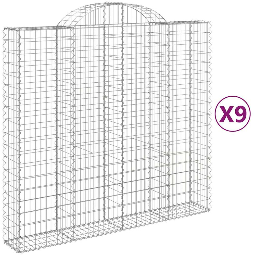 vidaXL Silver Galvanised Iron Arched Gabion Basket 200 x 50 x 180/200cm 9 Pack Image 2