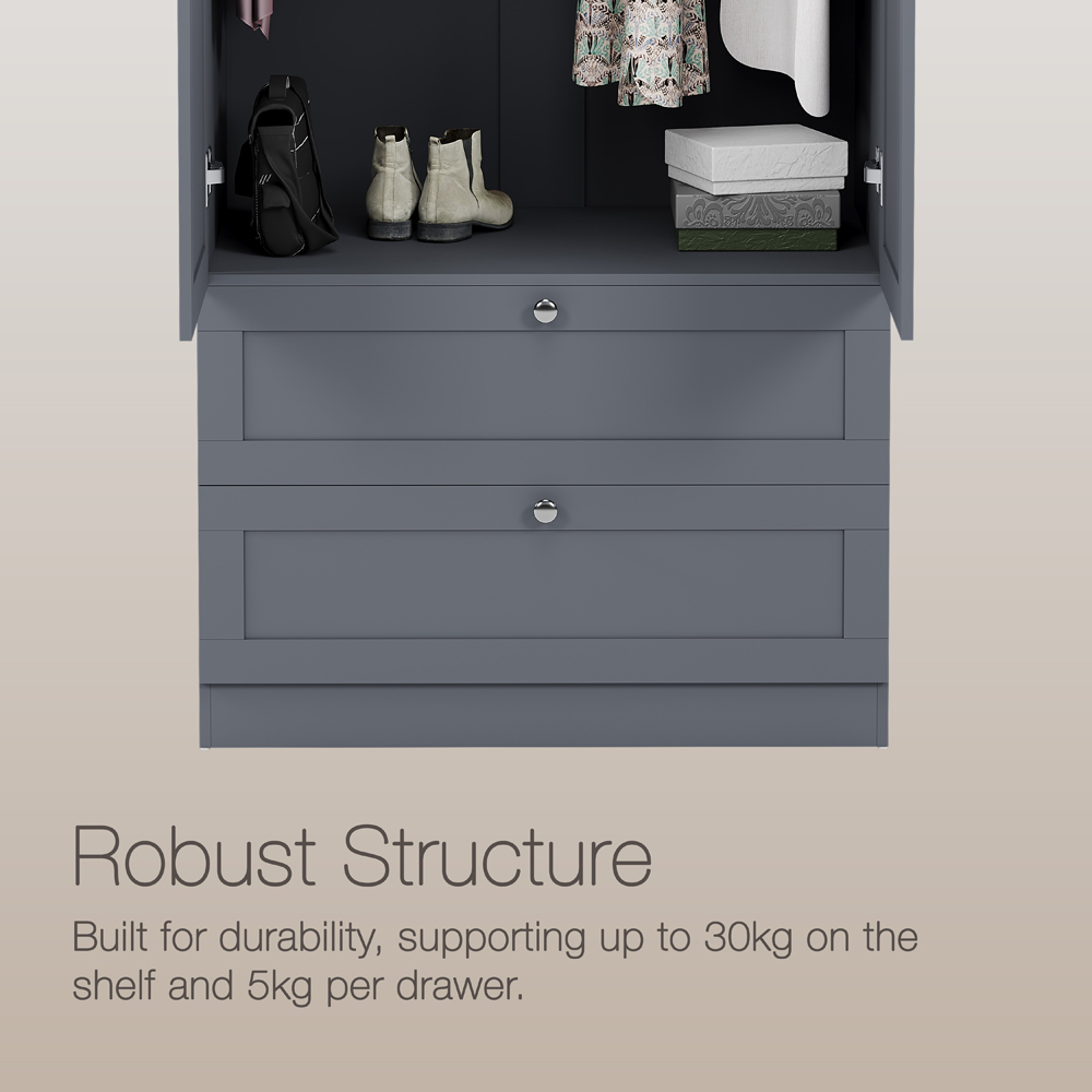 VIDA DESIGNS Altino 2 Door 2 Drawer Grey Shaker-Style Wardrobe Image 6