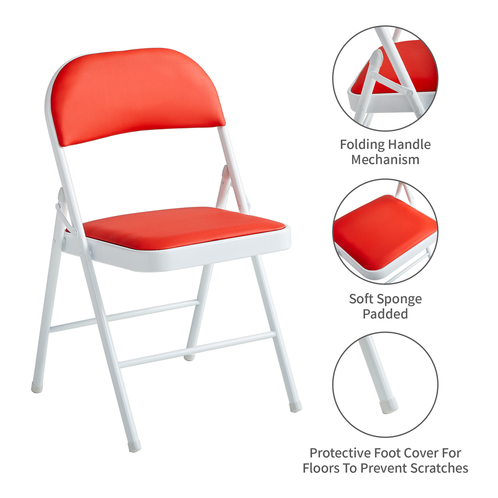Set of 6 Red Padded Folding Metal Dining Chairs Image 3