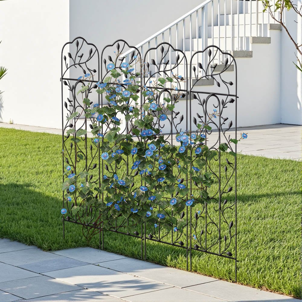 Living and Home 5.1 x 1.4ft 2 Pack Black Bird and Leaf Metal Garden Trellis Fence Panel Image 7