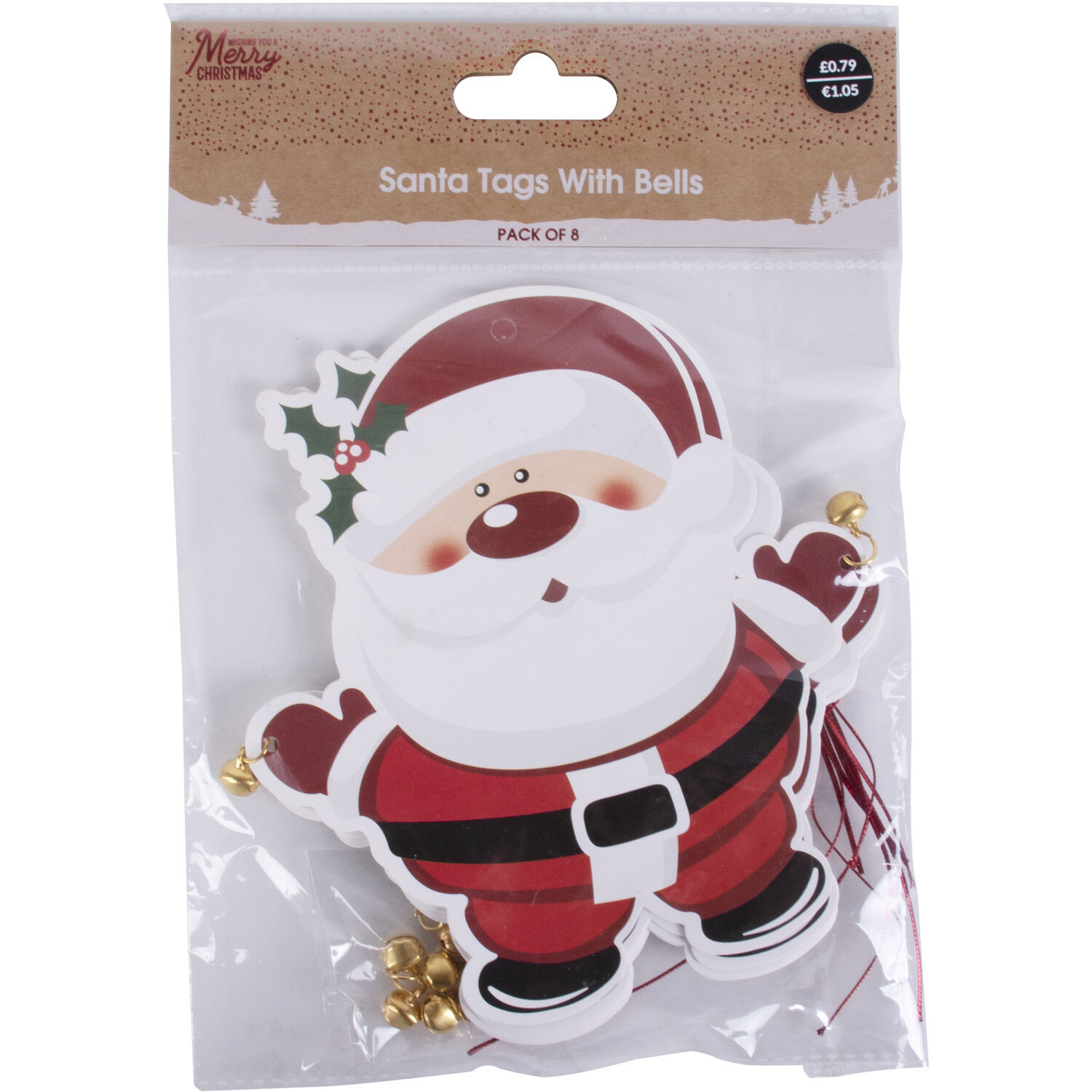 Pack of 8 Santa Tags with Bells - Red Image