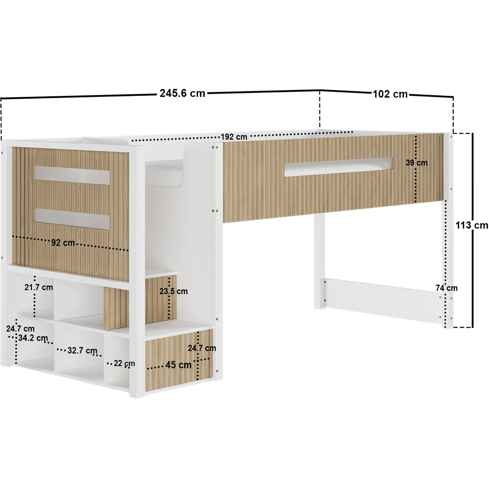 Flair Luca White and Oak Ribbed Mid Sleeper Bed with Chest and Cabinet Image 9