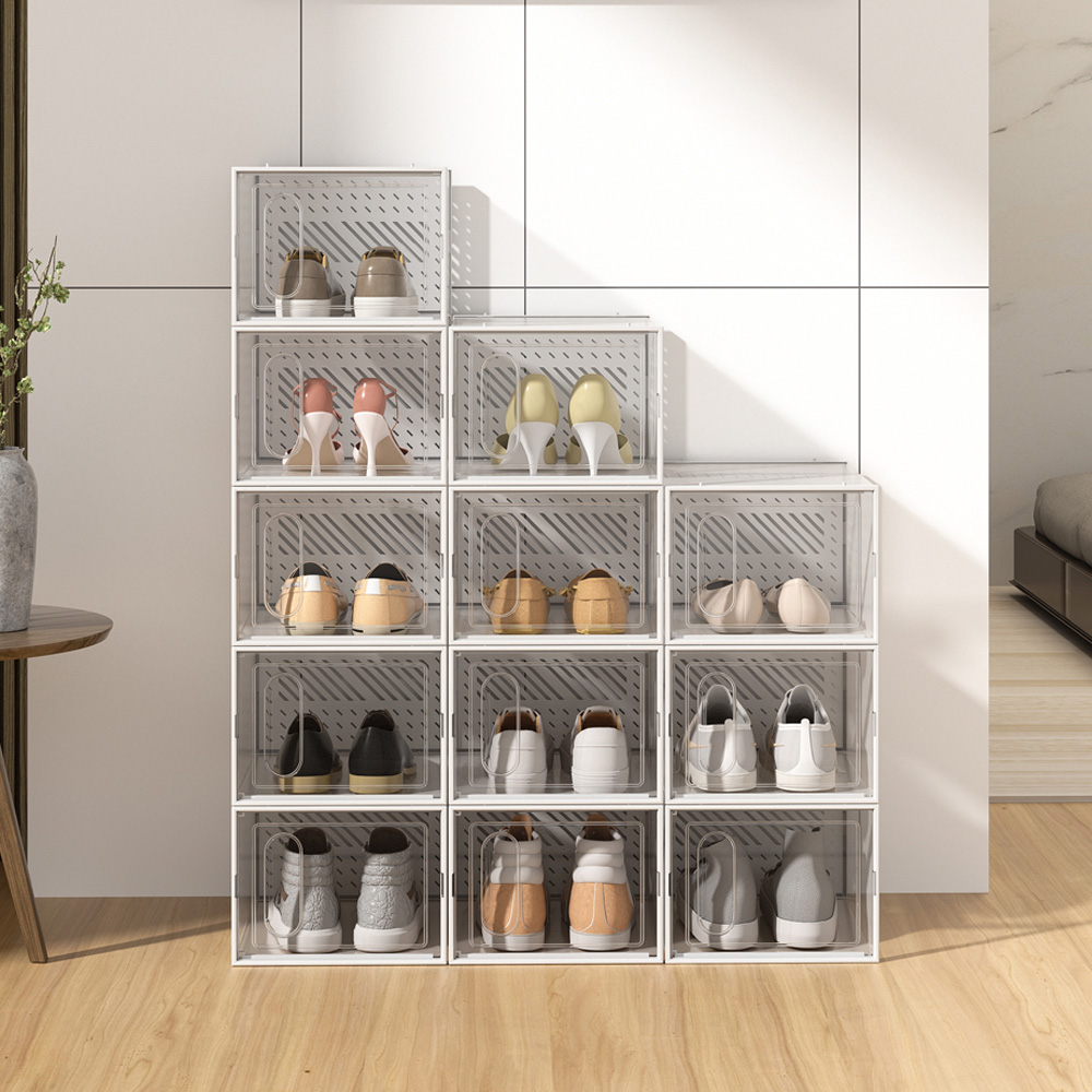 H&O Direct White Stackable Plastic Shoe Storage Box with Magnetic Door 12 Pack Image 2