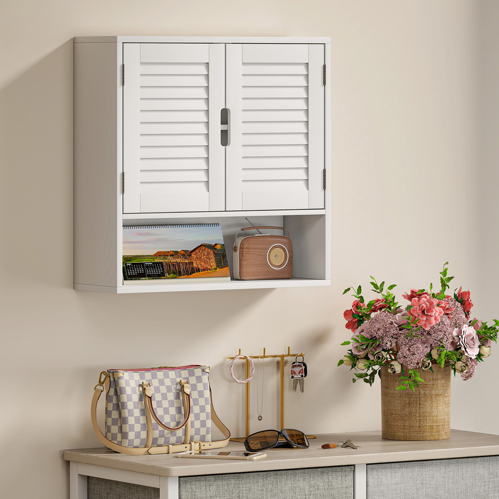 Portland 2 Door Single Shelf White Wall-Mounted Bathroom Storage Cabinet Image 5