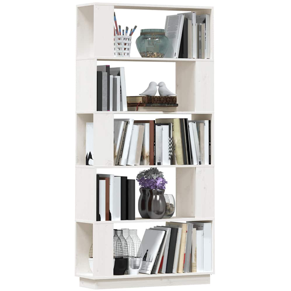 vidaXL 5 Shelf White Solid Pine Wood Bookcase Image 4