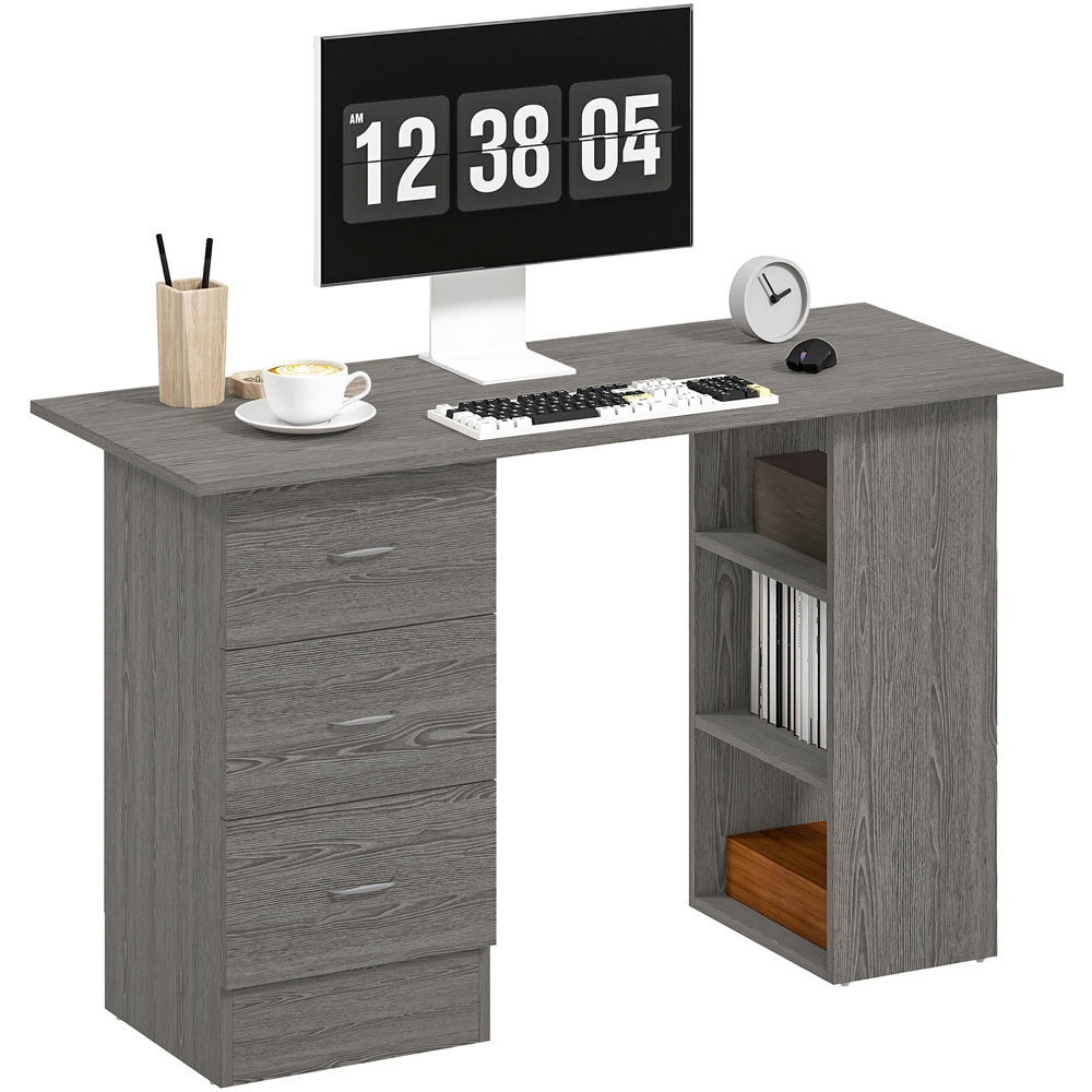 HOMCOM 3 Drawer 3 Shelf Computer Desk Grey Image 2