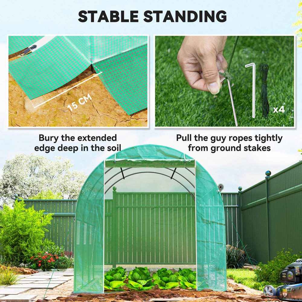 Outsunny Green PE Cover Galvanised Steel Frame 9.7 x 6.4ft Polytunnel Greenhouse Image 7