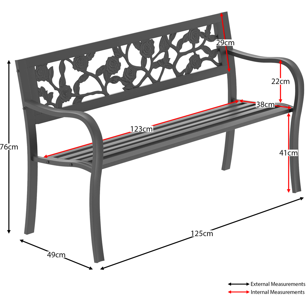 GARDEN VIDA 3 Seater Black Rose Style Steel Garden Bench Image 8