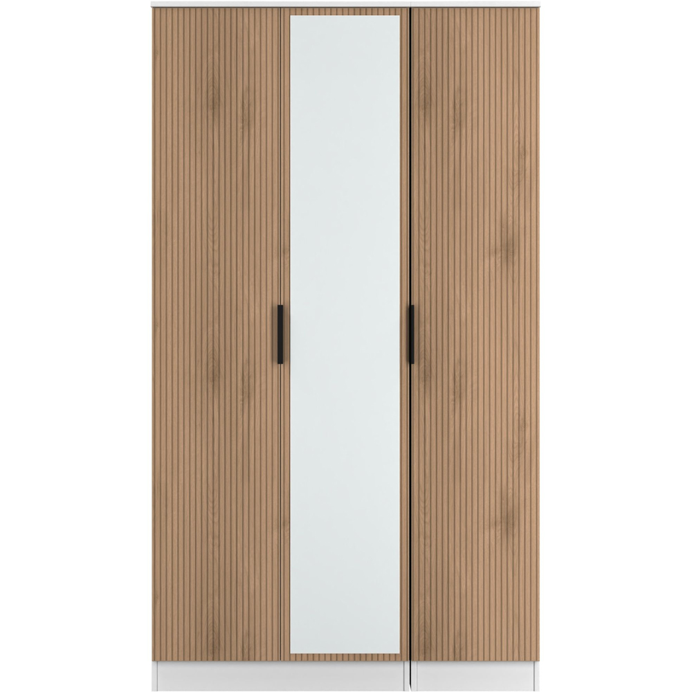 Crowndale Java 3 Door Slatt Effect and White Tall Mirrored Wardrobe Ready Assembled Image 2