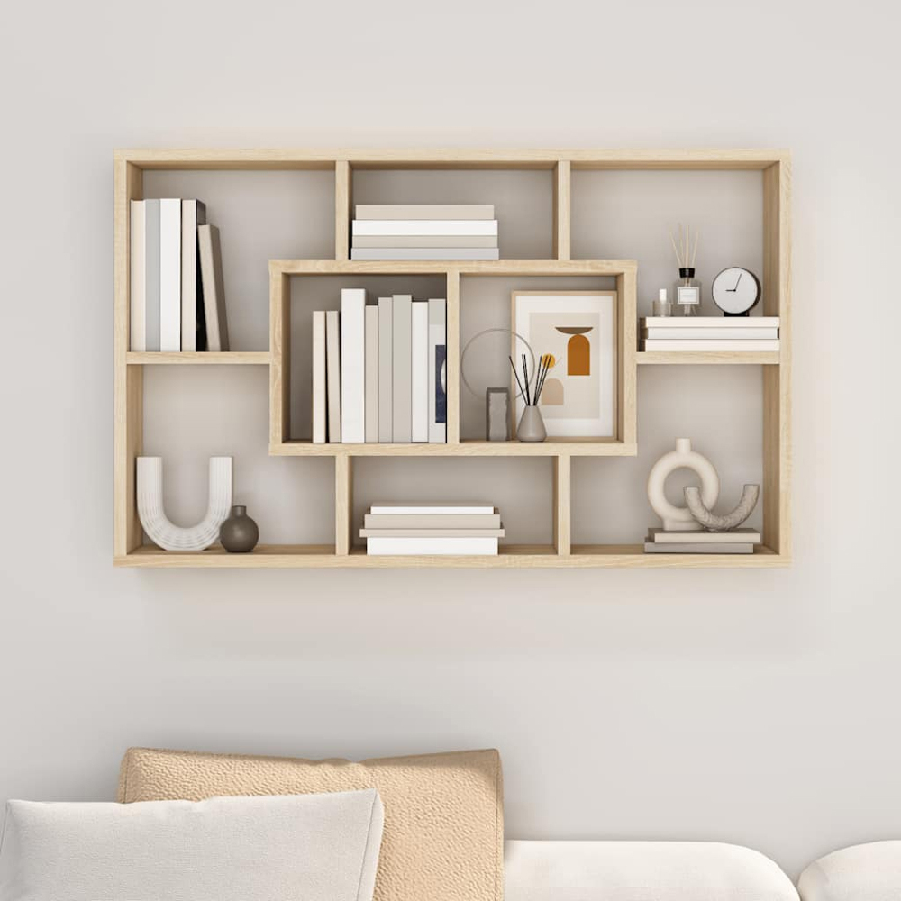 vidaXL 8 Shelf Sonoma Oak Geometric Wall Mounted Bookcase Image 7