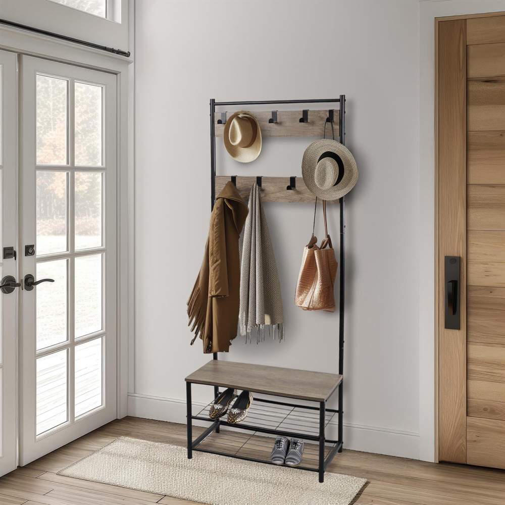 House of Home Rustic Light Brown Coat Rack Stand Image 2