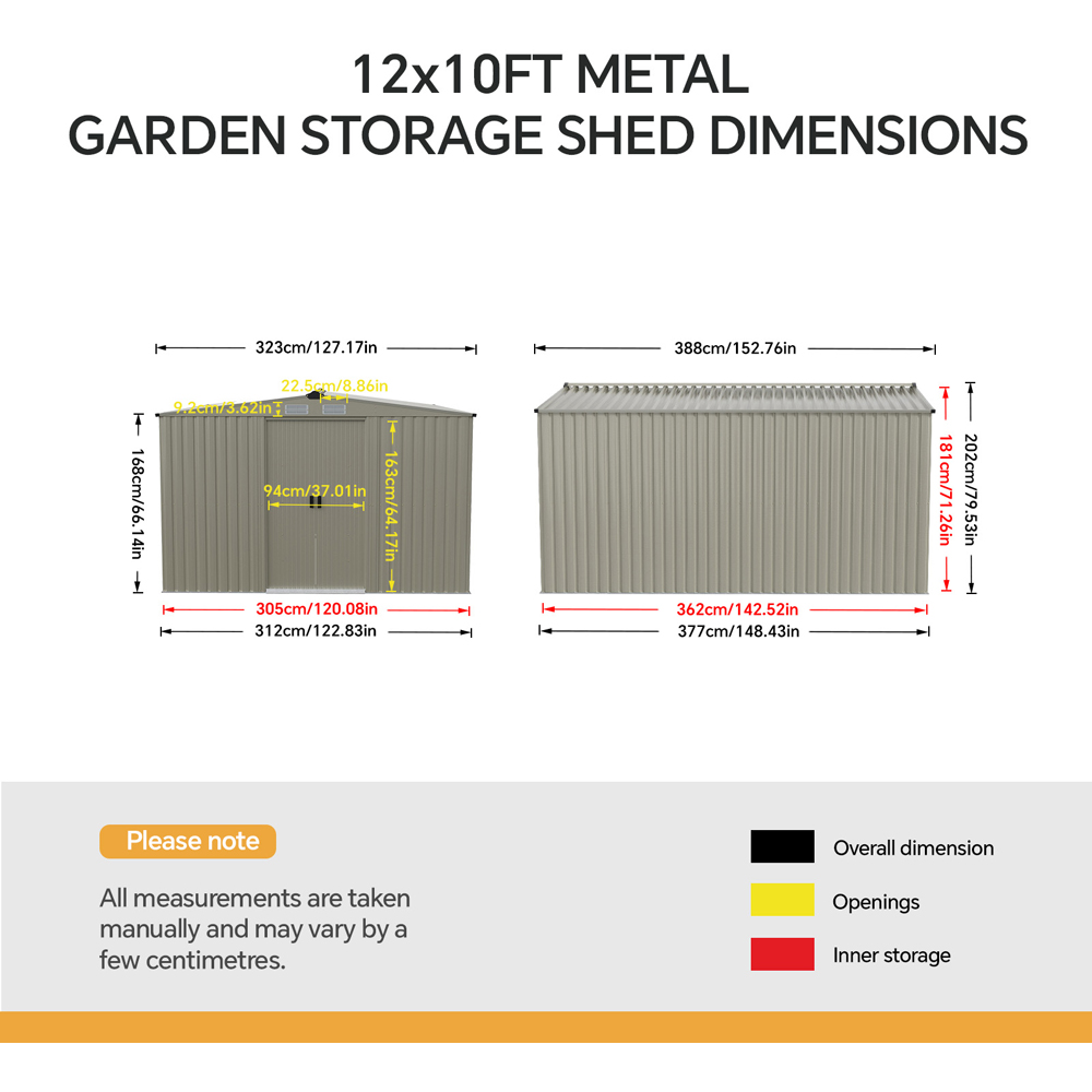 Living and Home 12 x 10ft Metal Apex Garden Shed Image 8