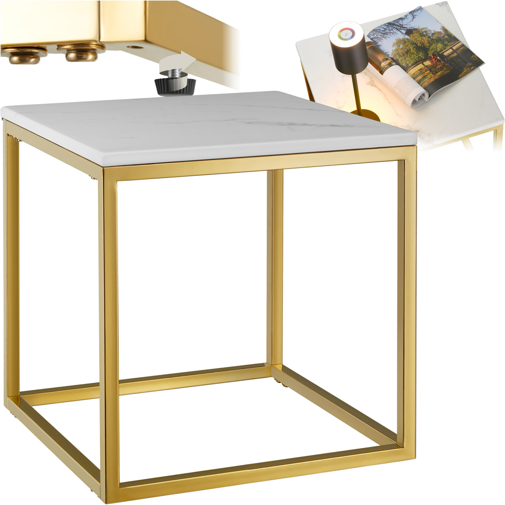 tectake Alysia Gold and White Marble Top Square Side Table Image 2