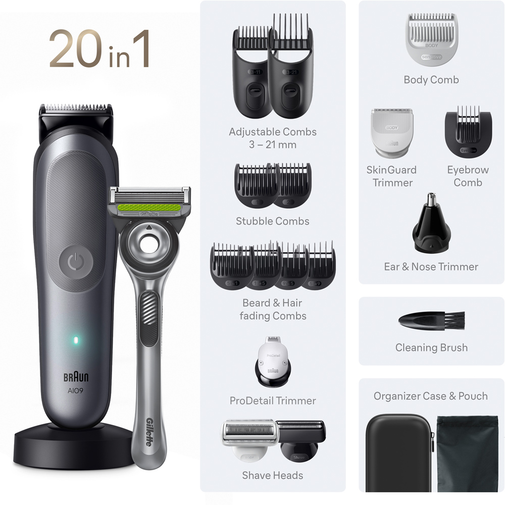 Braun Series 9 20-in-1 Grey Cordless Mens Grooming Kit with Li-Ion Battery Image 6