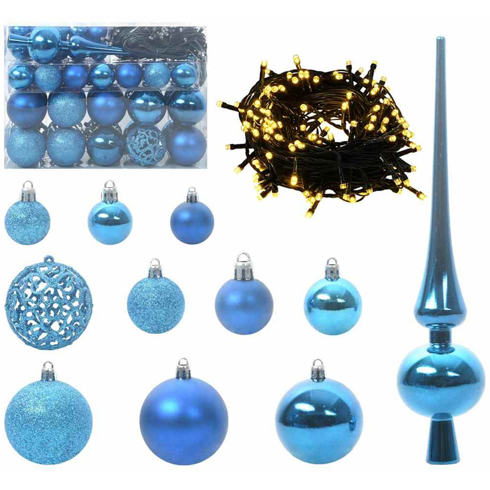vidaXL Green Artificial Christmas Tree with Pinecones LEDs Blue Decoration Ornaments 5ft Image 3