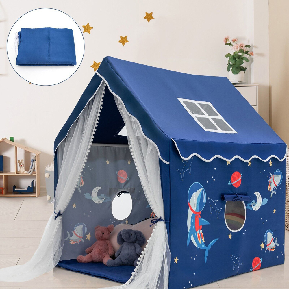 Costway Blue Kids Play Tent with Washable Mat and Window Image 3