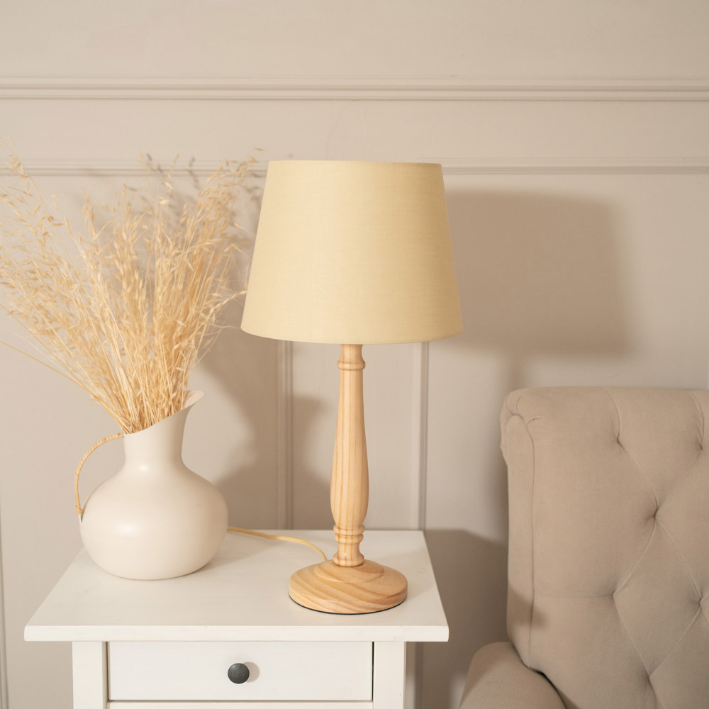 ValueLights Victoria Beige Fabric Tapered Shade Light Wood Traditional LED Table Lamp Image 3