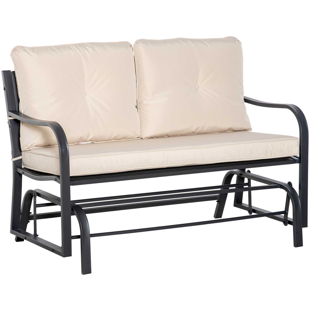Outsunny 2 Seater Khaki Steel Glider Bench with Armrest Image 2