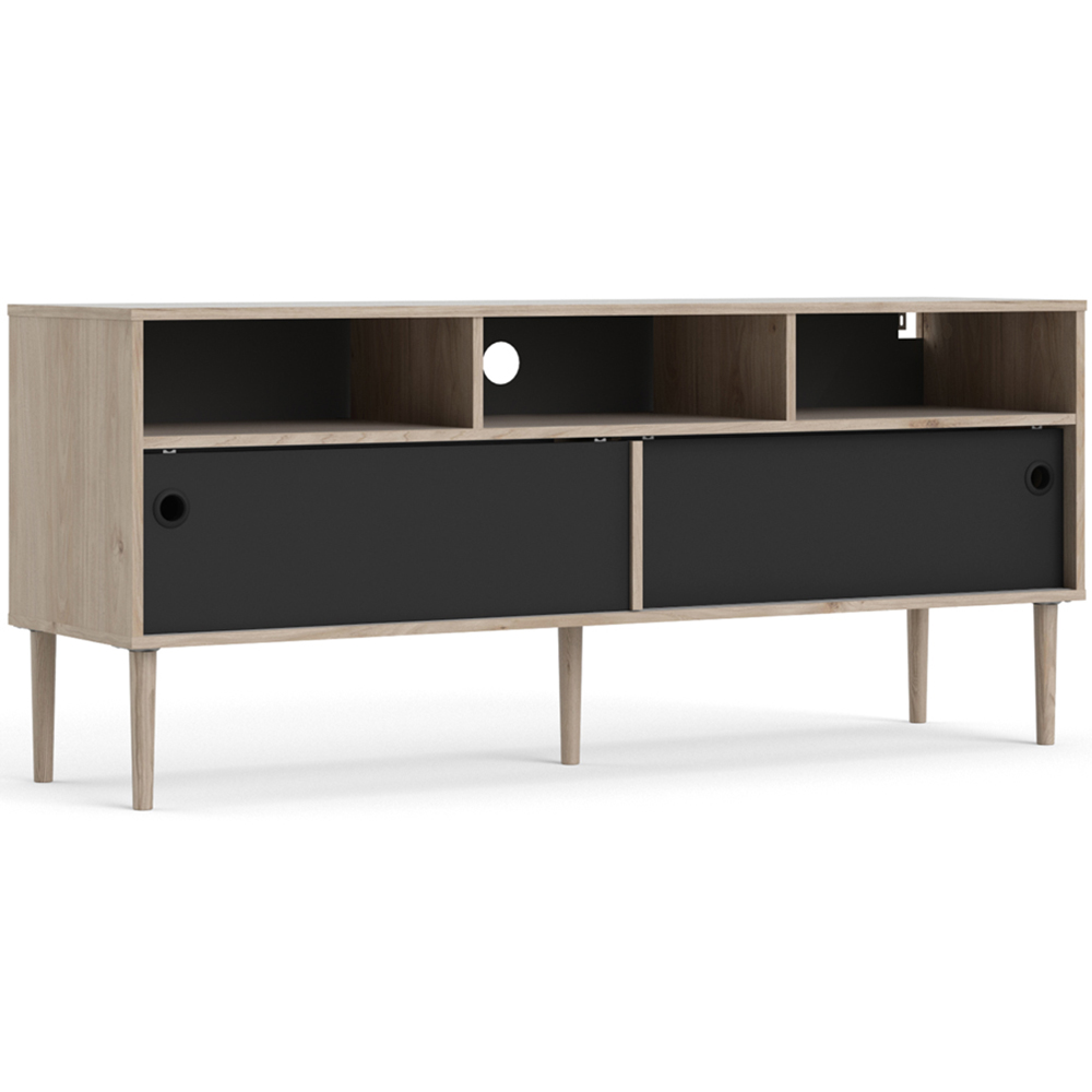 Florence Rome 2 Sliding Door Jackson Hickory Oak and Matt Black TV Unit Image 2