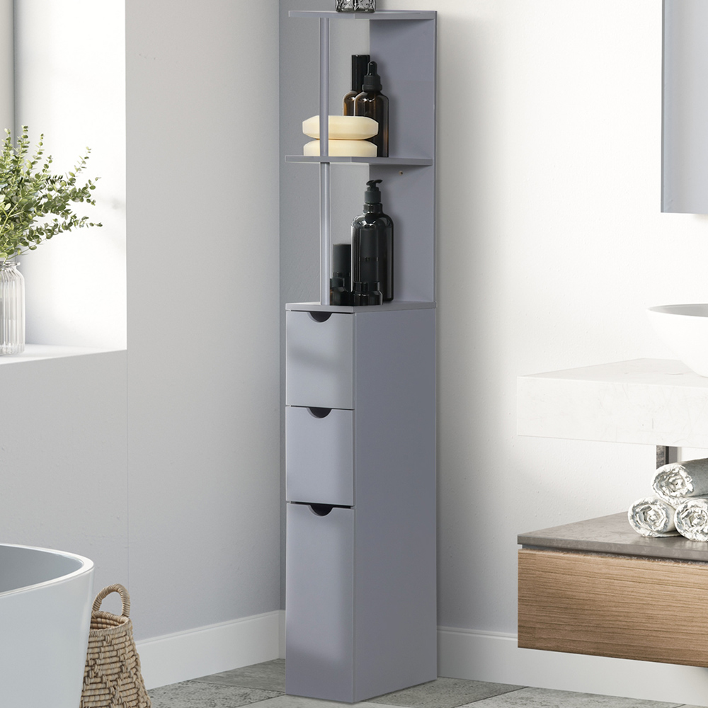 HOMCOM Grey Tall Bathroom Cabinet Image 1
