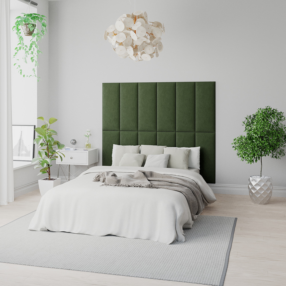 Aspire EasyMount Forest Green Plush Velvet Upholstered Wall Mounted Headboard Panels 8 Pack Image 4