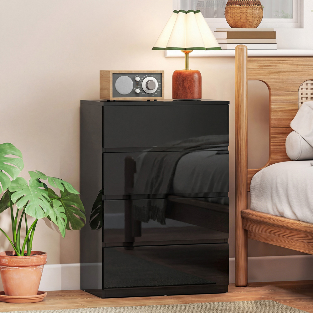 Portland 4 Drawer High Gloss Black Chest of Drawers Image 3