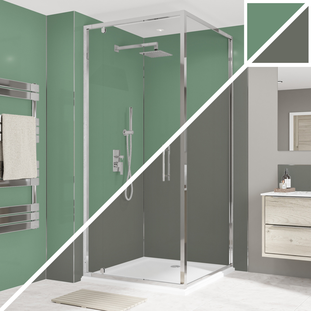 Wetwall Alloy Seafoam Green and Battleship Grey Double Sided Shower Wall Panel 900mm Image 1