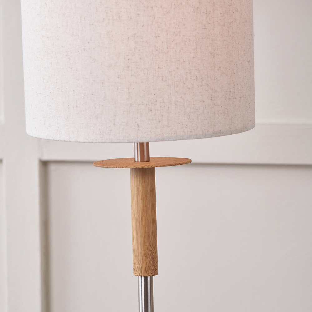 Pacific Lifestyle Bonham White Fabric Shade Natural Wood Veneer and Silver Metal Floor Lamp Image 3