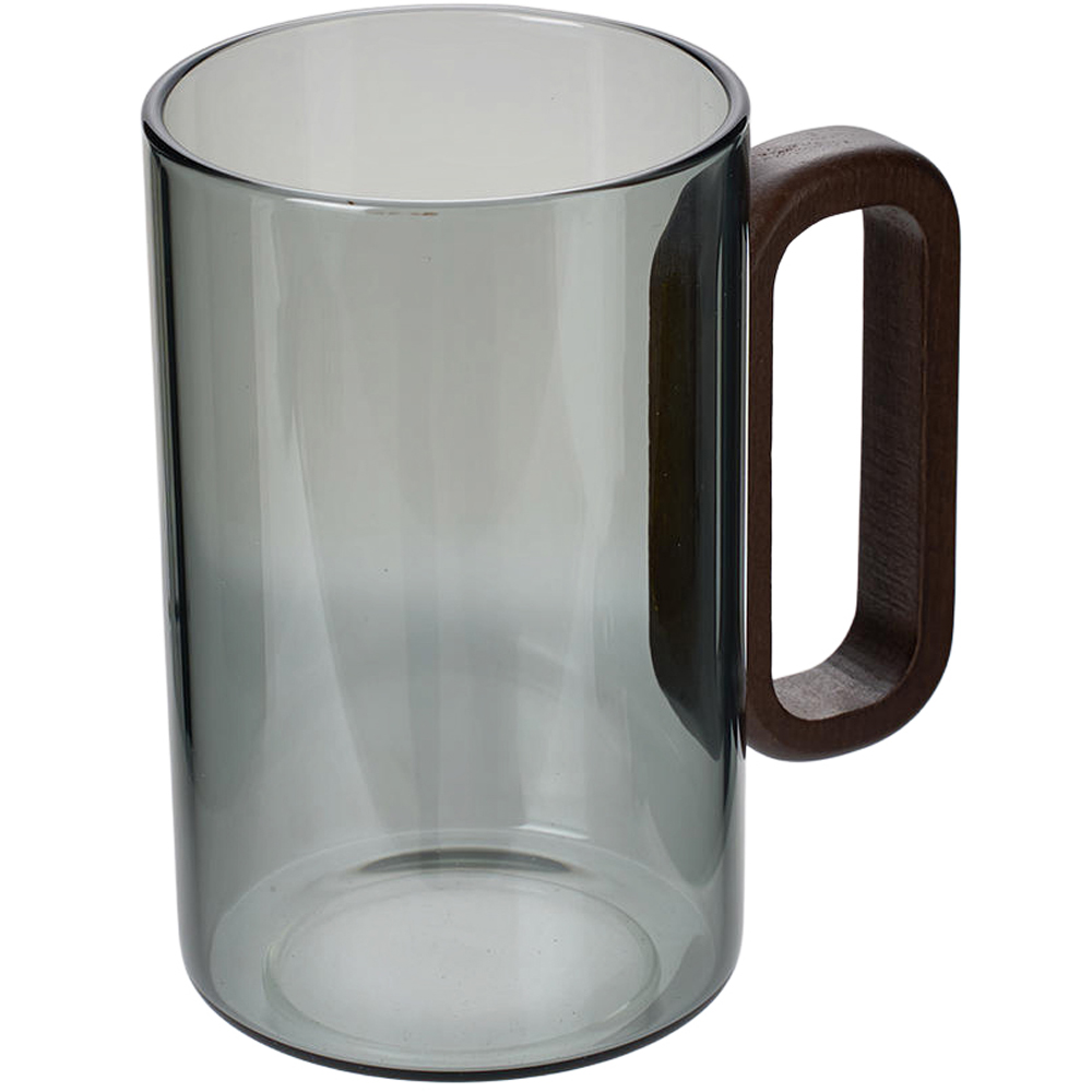 Living and Home 4 Piece Smoked Grey Borosilicate Glass Wooden Handle Mug Set 360ml Image 3