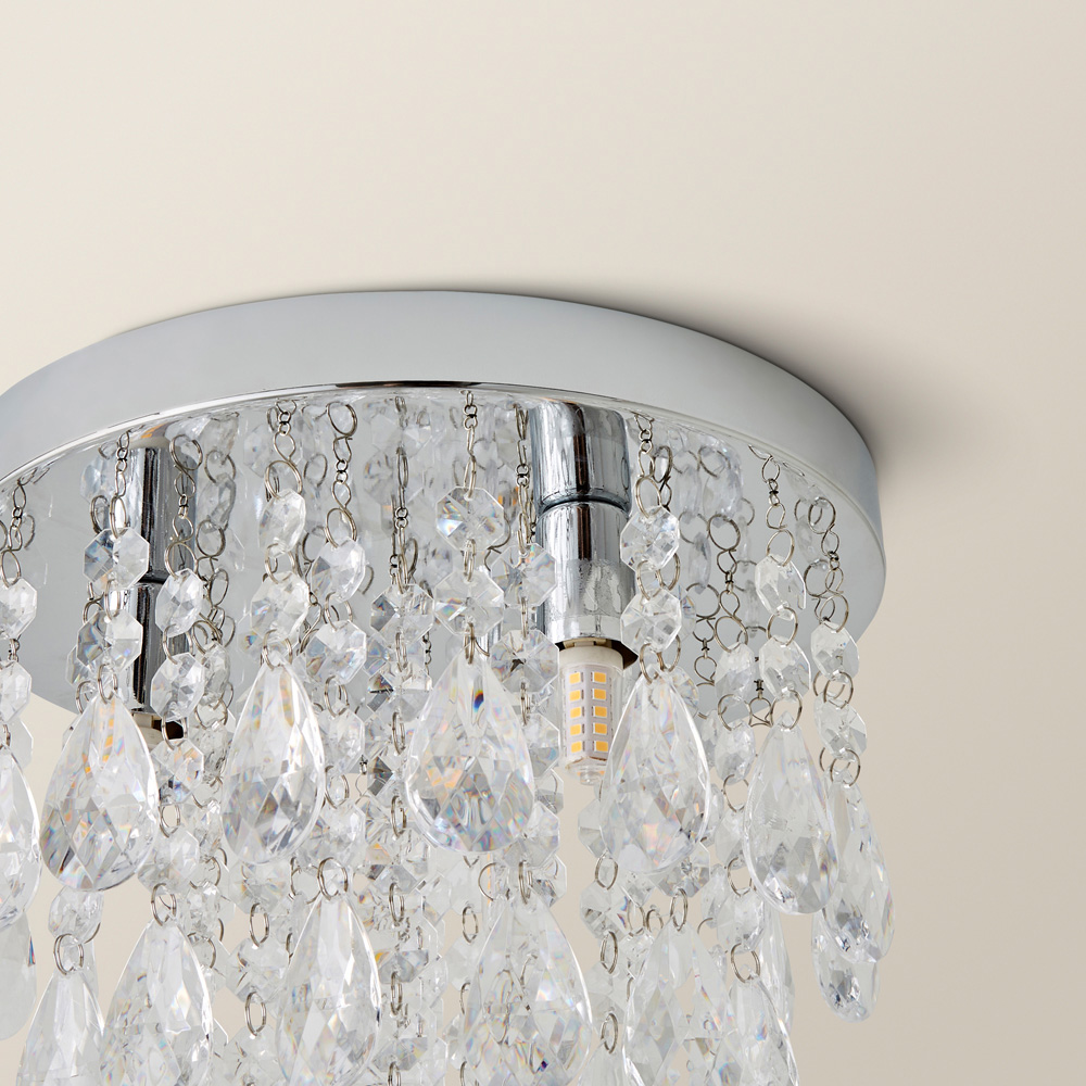 ValueLights Lara Chrome Flush Chandelier Style Acrylic Droplet LED Ceiling Light Image 4