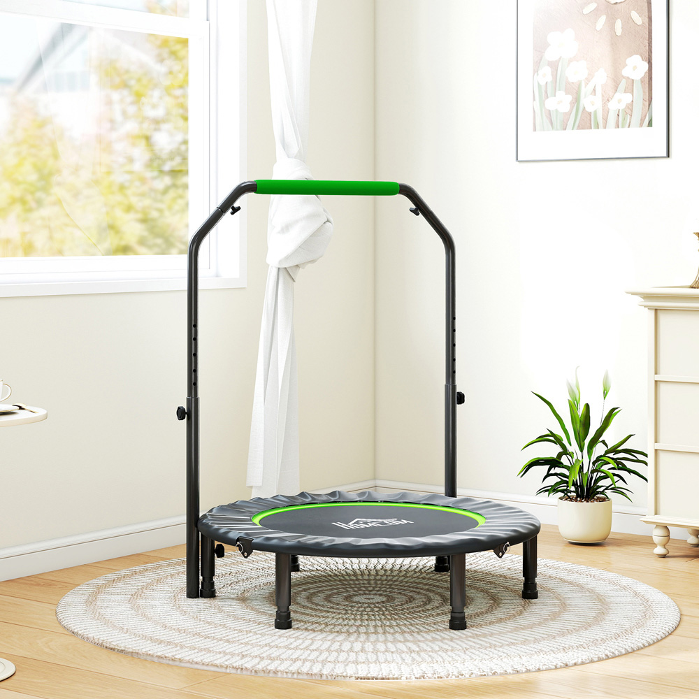 HOMCOM 3.3ft Green Foldable Mini Trampoline with Adjustable Foam Handle Image 2