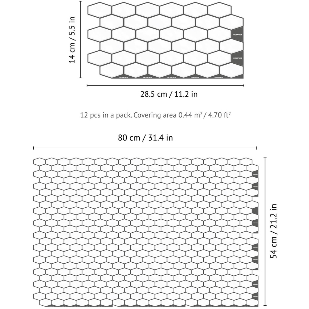 Wallplus Shimmering White Honeycomb Wall Tile Sticker 28.5 x 14 cm 12 Pack Image 8