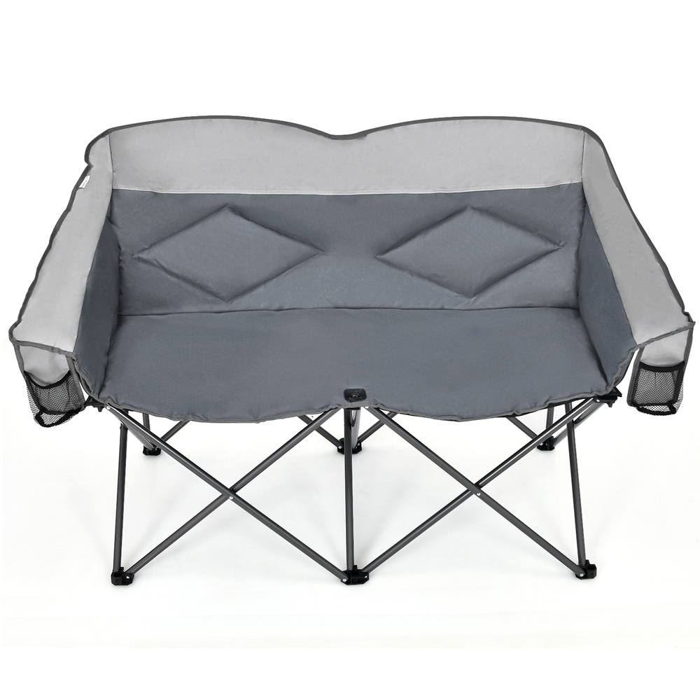 Costway 2 Seater Grey Folding Camping Chair with Padded Seat Image 3