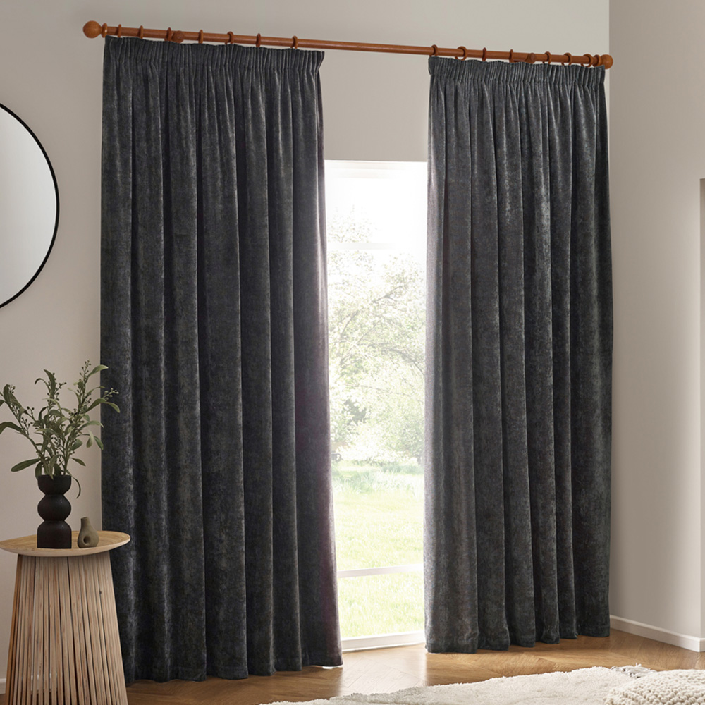 Yard Heavy Charcoal Chenille Velvet Pencil Pleat Curtains 229 x 183cm Image 1