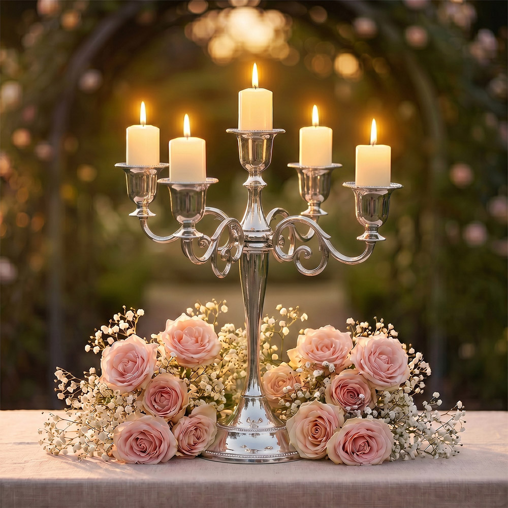 Living and Home 5-Arm Silvery Metal Swirl Candelabra Image 7