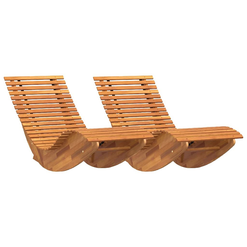 Walplus Set of 2 Acacia Wood Rocking Sun Lounger Image 2