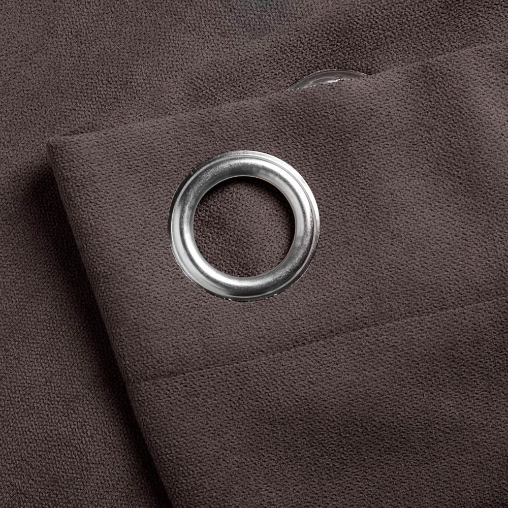 Alan Symonds Chocolate Velvet Chenille Ring Top Eyelet Curtains 142 x 183cm Image 2